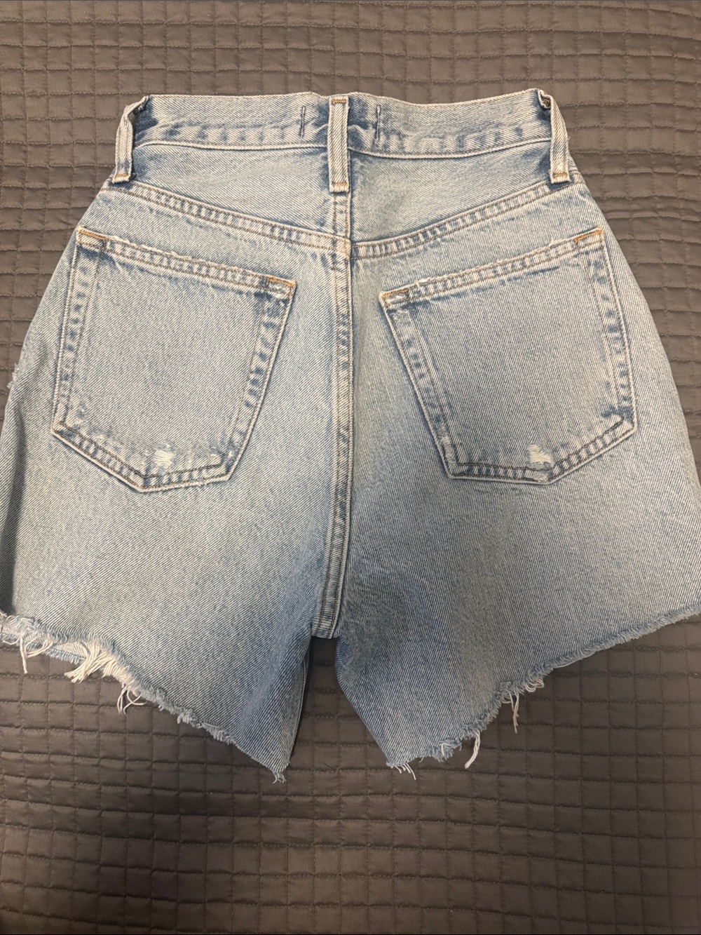 Agolde Riley Light Blue Distressed High-Rise Denim Shorts - Picture 4 of 4